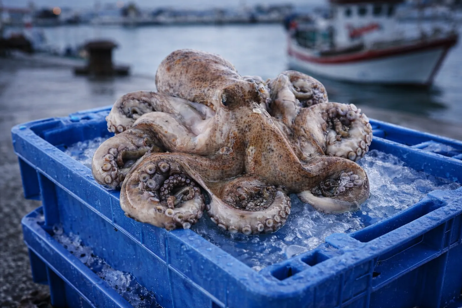 Poulpe frais de Nazaré (Polvo), pêché artisanalement au casier et au pot dans l'Atlantique Nord-Est, garanti jamais congelé