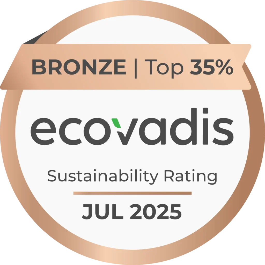 Logo officiel de la médaille de bronze EcoVadis Sustainability Rating décernée à Necton (juillet 2025), récompensant les performances de l'entreprise en matière de responsabilité sociétale (RSE) et de développement durable dans le Top 35%.