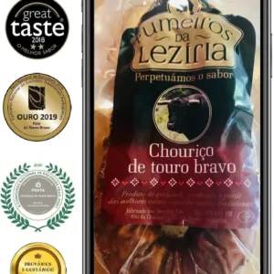 Chouriço de Touro Bravo chorizo de taureau brave traditionnel emballé de Quintinha d'Aldeia récompensé aux concours d'excellence Great Taste et Médaille d'Or.