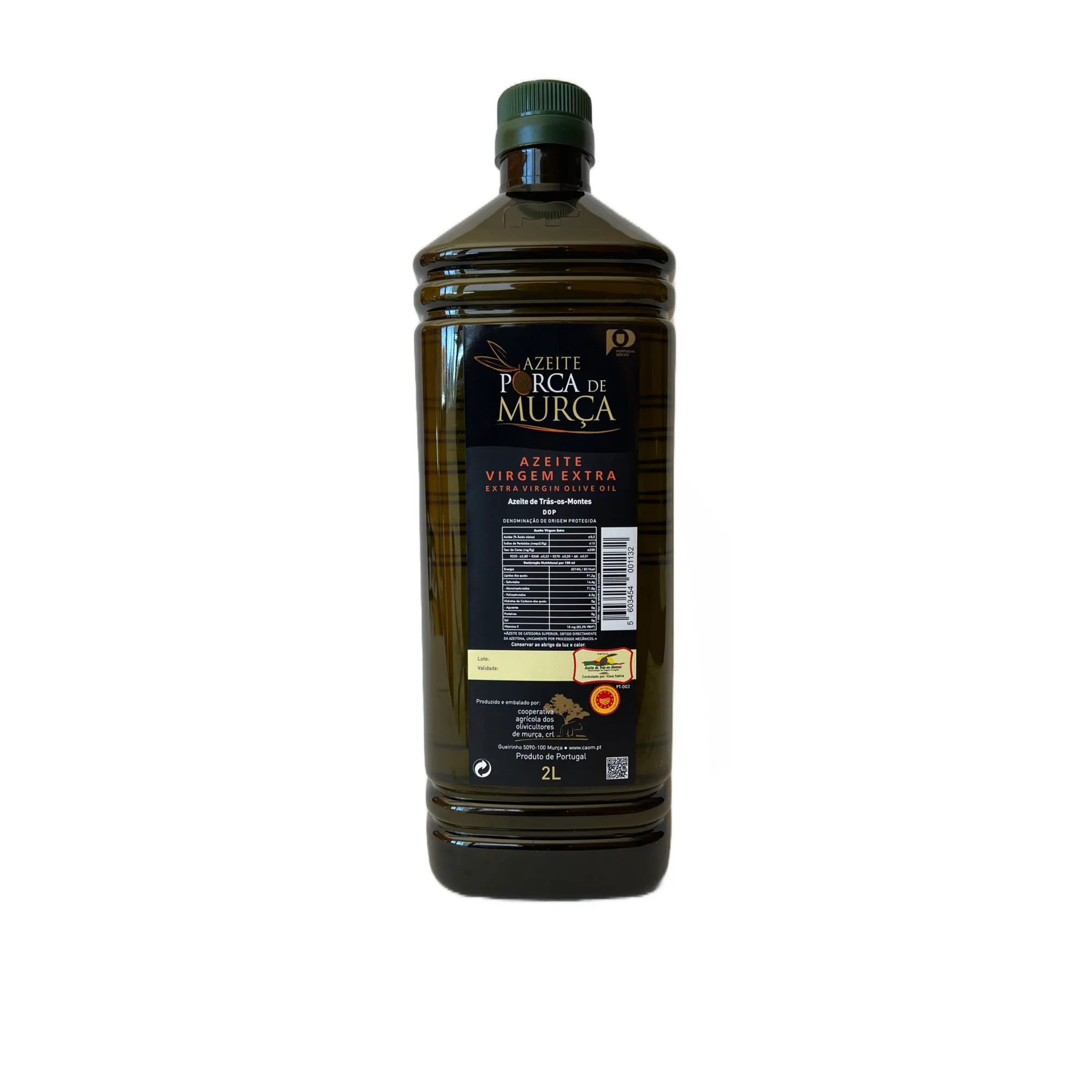 Face avant du bidon de 2 litres d'huile d'olive extra vierge Porca de Murça DOP Trás-os-Montes.